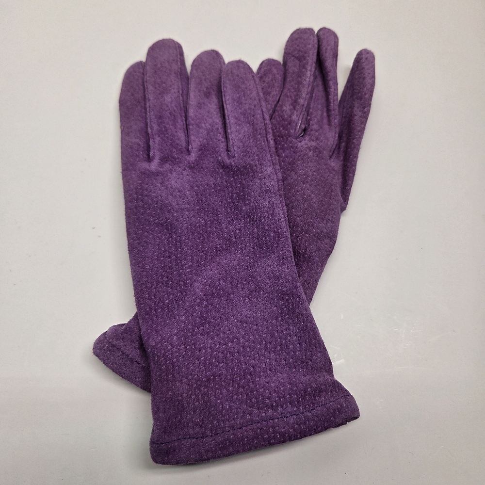 Vtg Eaton Purple Leather Ladies Gloves Soft Acrylic Purple Interior Lining Sz M